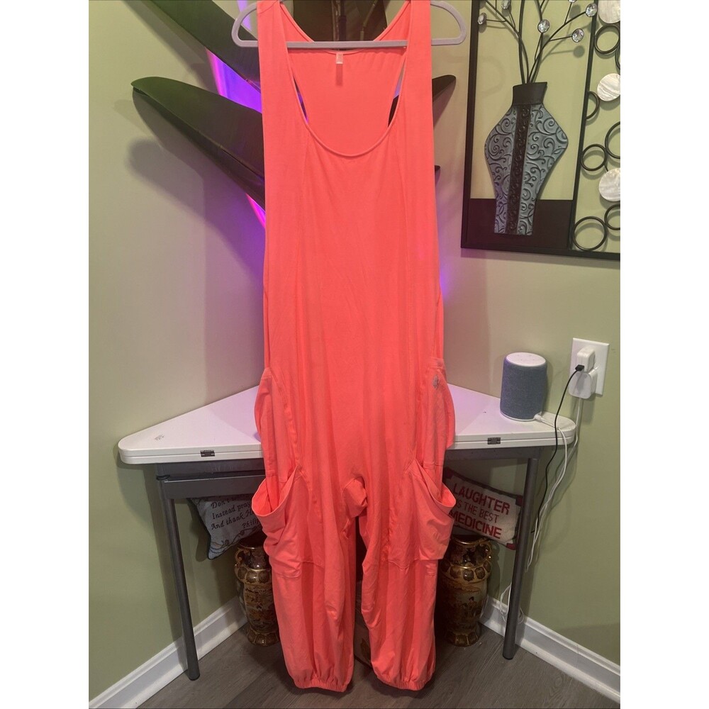 RARE!!! Free People FP Movement Utility Cargo Pocket Oversized Jumpsuit Coral XL - Picture 2 of 11
